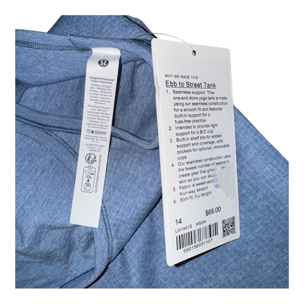Lululemon Ebb to Street Tank Top B/C Cup Yoga Seamless Washed Denim Size 12 NWT - Picture 7 of 8